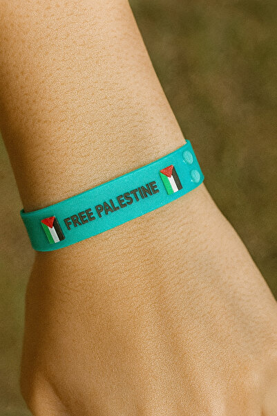 Herşey Nota Free Palestine Designed Blue Plastic Adjustable Unisex Bracelet –...