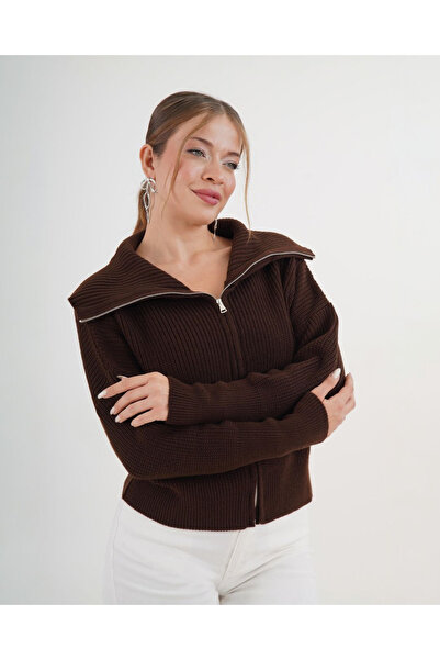 VELZANA Brown Zippered Cardigan