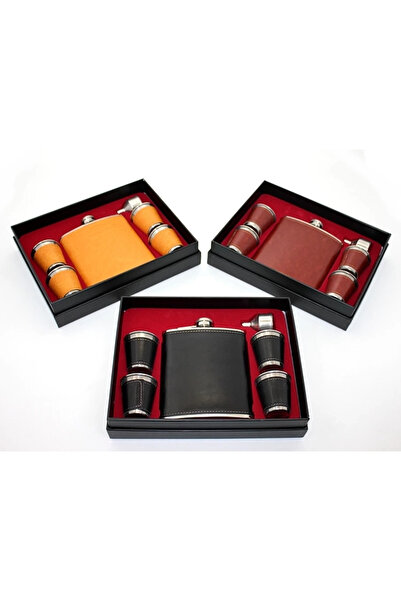 Twin Store Stainless Steel 4 Shot Glass Leather Flask Set Alk2681