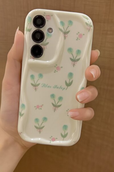 TechTrove Samsung Galaxy S25 Plus Kılıf Çiçekli Yumuşak Kenarlı Yeşil Lale Desenli A Kalite Kapak