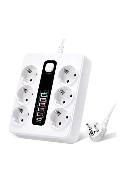 Epilons Hp-h04 3000w 10 أمبير 6 مقبس كابل تمديد 2 متر متعدد التيار الحراري