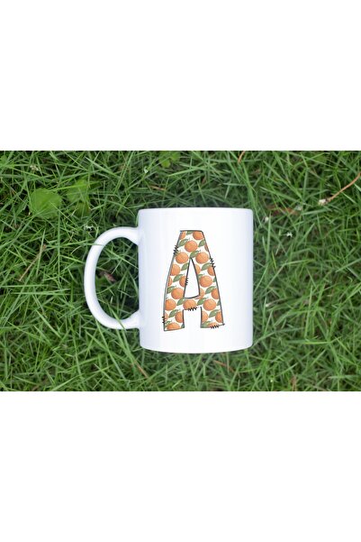 Beramussa كوب حرف A - مزين بنقش البرتقال والماندرين - كوب شاي وقهوة بتصميم ال...