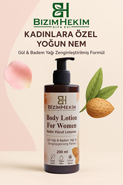 BİZİMHEKİM ŞİFA EVİ Kadın Vücut Losyonu 200ml | Nemlendirici Vücut Kremi, Gül...