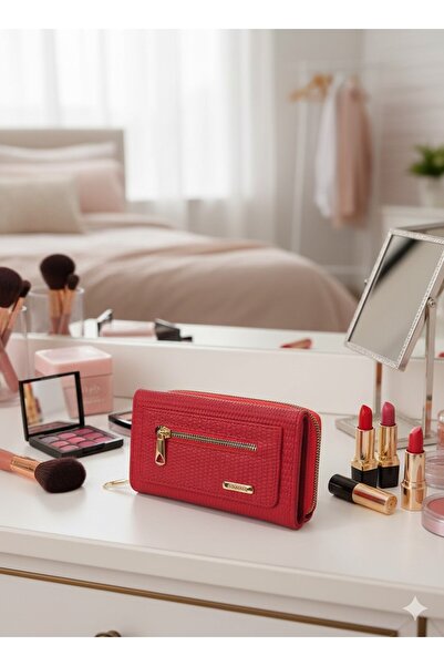 Newish Polo محفظة بسحاب من الجلد الصناعي النباتي المزخرف - حجم متوسط