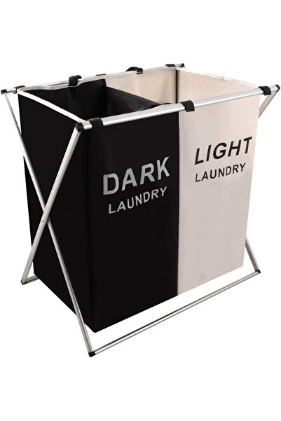 ALL İN 2-Compartment Laundry Basket, Foldable Waterproof Aluminum Frame Storage Basket