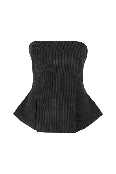 LACENOA Fitilli Kadife Straplez Bluz