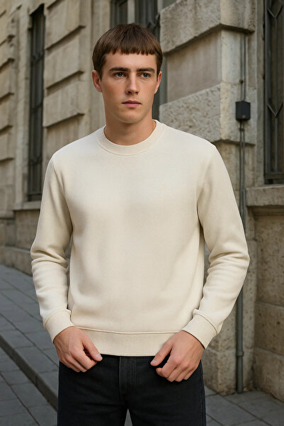 SILVANO Men's Crew Neck Casual Winter Loose Cream Sweatshirt