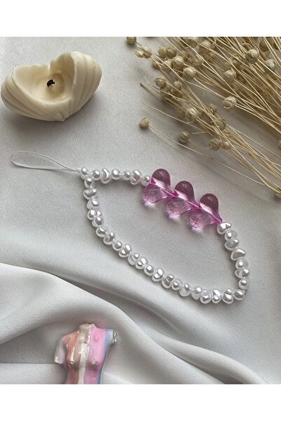 MİRAZ TASARIM Heart and Pearl Phone Charm Phone Strap Bracelet