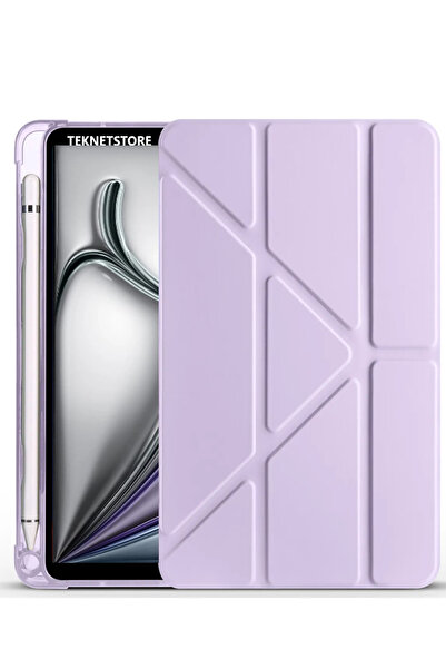 TEKNETSTORE İpad Air 13" M3 (2025) / M2 (2024) Kılıf Kalem Şarj Bölmeli Stadlı Uyku Modlu Silikon Akıllı Case