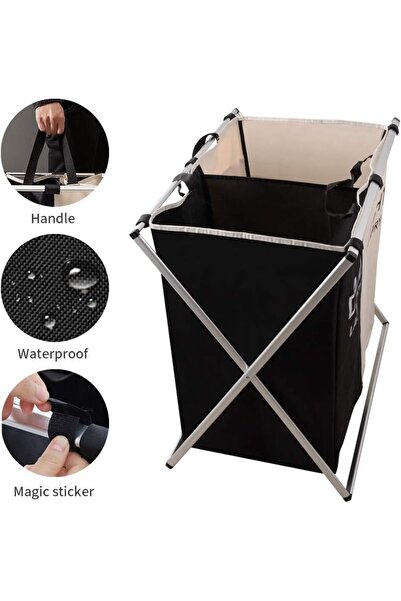 ALL İN 2-Compartment Laundry Basket, Foldable Waterproof Aluminum Frame Storage Basket