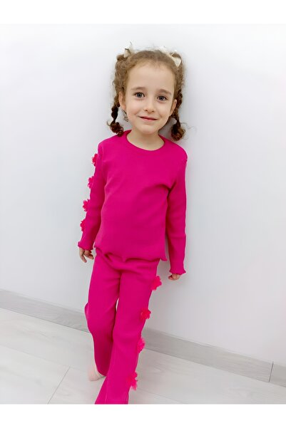 NİLZ Rose Detailed Ribbed Girls' Camisole Top and Bottom Set