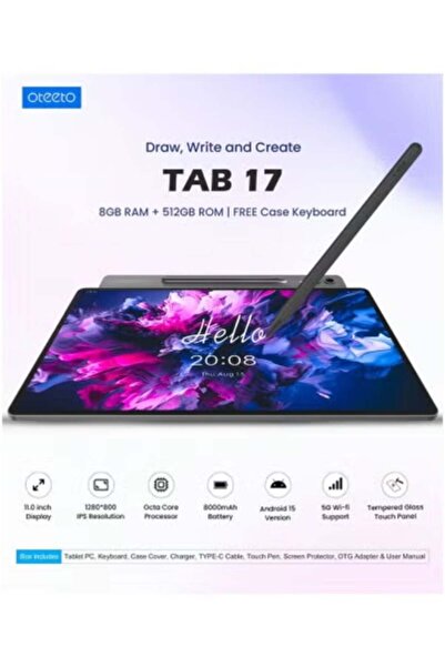 OTEETO TAB 17 Android Tablet with 11.0-Inch HD Display – 8GB RAM, 512GB ROM Storage, Powerful Octa