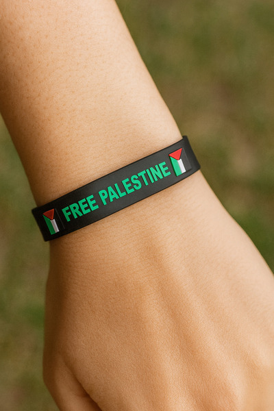 Herşey Nota Black Unisex Bracelet with the Words “Free Palestine” – Solidarit...
