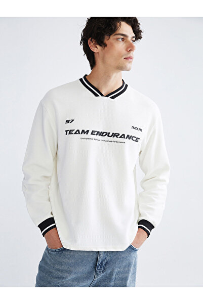 LC Waikiki Xside Ecru V-Neck Long Sleeve Men's Sweatshirt