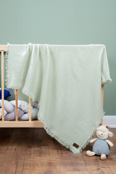 FURYATEX 100% Cotton 4-Layer Muslin Baby Blanket Sage 100X120Cm