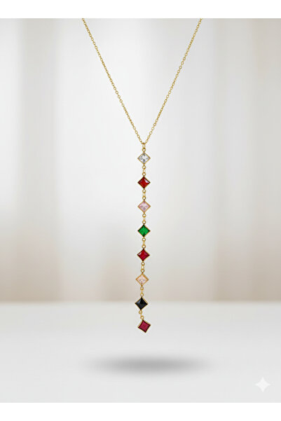 MEEB BİJUTERY Colorful Stone Y Necklace