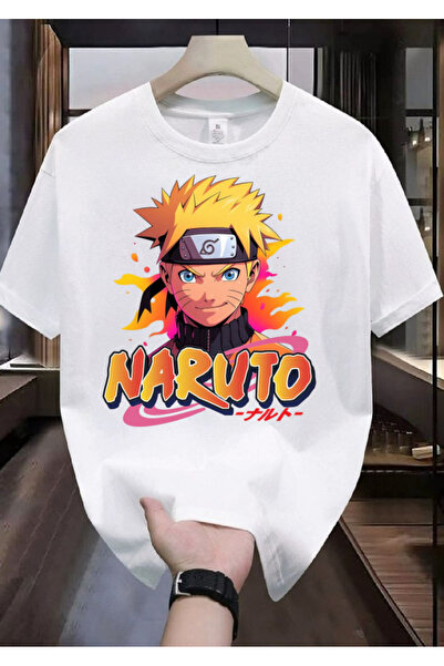 RYO FASHİON TRIOC UNISEX IMPRIMAT NARUTO ALB CU MANE SCURT