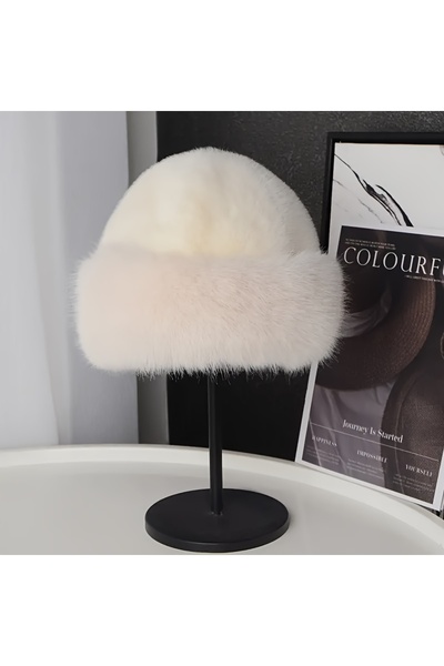Freya Bej Krem Tüylü Peluş Kış Kalpak Şapka