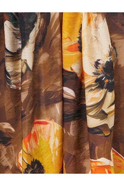 KYR Floral Pattern Viscose Shawl Dark Brown