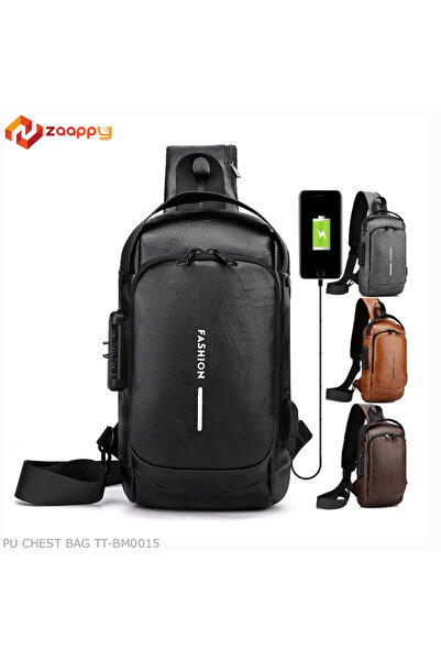 ZAAPPY PU Leather Crossbody Chest Bag with USB Charging Port, Bobo Messenger Bag For Men, Travel