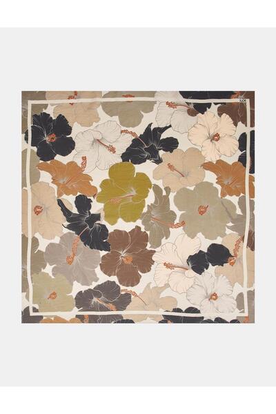 KYR وشاح فيسكوز منقوش بالزنبق باللون الأسود