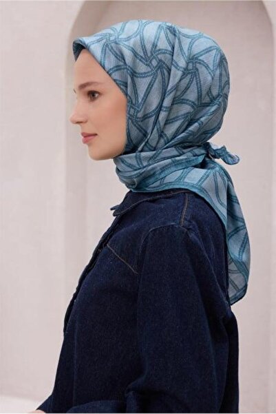 Belli Eșarfă din mătase pură Tivil IST 4221 - 80 Model geometric turcoaz