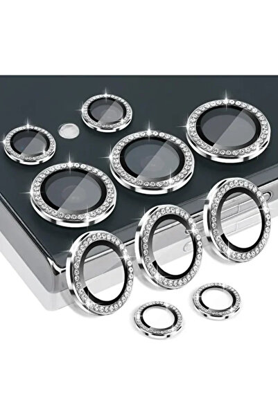 KVK PRİVACY Samsung S24 Ultra Silver Taşlı Kamera Lens Koruyucu Temperli Cam