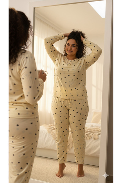 sleeproom UZUN KOL MEVSİMLİK BASKILI BÜYÜK BEDEN KADIN PİJAMA TAKIM