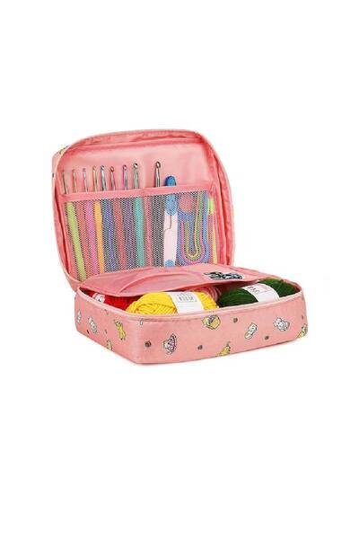 Leexo Set de crosetat, Leexo®, 58 piese, husa de depozitare alba sau roz