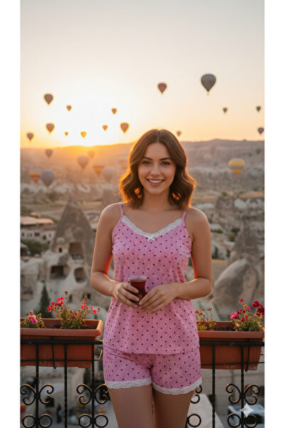 sleeproom KADIN İP ASKILI ŞORTLU PİJAMA TAKIMI DANTEL DETAYLI