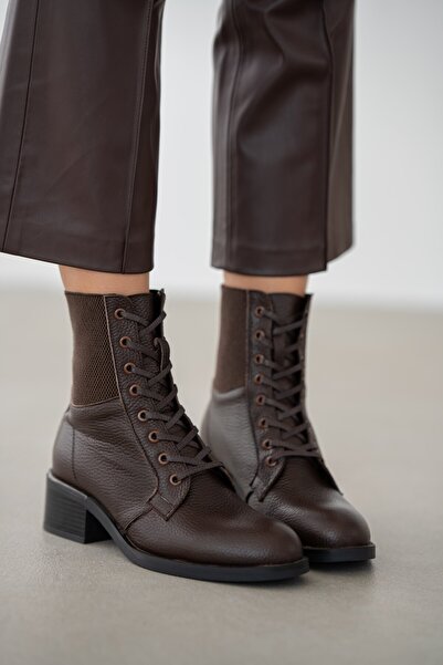 selinshoes Γυναικείες μπότες Veyora από γνήσιο δέρμα με κορδόνια - ΚΑΦΕ