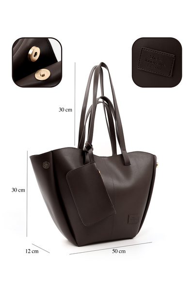 SHAKA Taška na ruku, paži a přes rameno velké velikosti z umělé kůže hnědé barvy Shk262 s jednokomorovou peněženkou