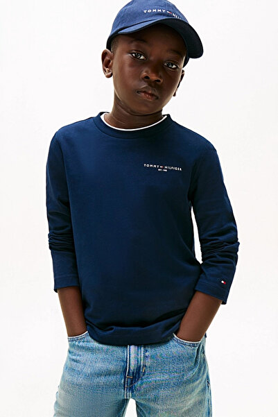 Tommy Hilfiger Unisex Çocuk Regular Kalıp Yazı Logolu Uzun Kollu T-Shirt - Lacivert