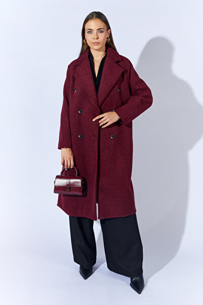 EDITION WOMAN Burgundy Six-Button Double-Breasted Long Cashmere Coat |   Ek100355558