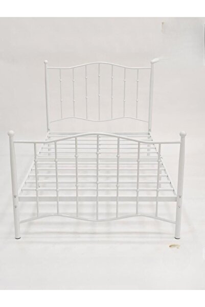 DEC57 Elegant white metal bed with a modern classic design, 120 cm