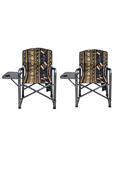 smart home Folding camping chair set consisting of two chairs - Chair with armrests & a side table, 50x55x85cm