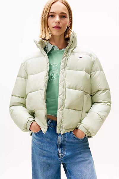 Tommy Hilfiger Kadın Dik Yaka Crop Şişme Mont - Açık Yeşil