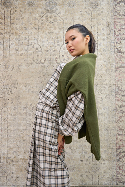 KÜÇÜĞÜM BUTİK Κρεμ-καφέ βαμβακερό καρό πουκάμισο