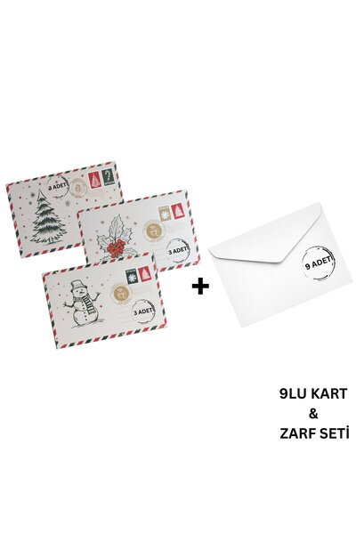 roco paper Yılbaşı Kartpostal ve Zarf Seti, 9 Adet, Yeniyıl Tebrik ve Hediye ...
