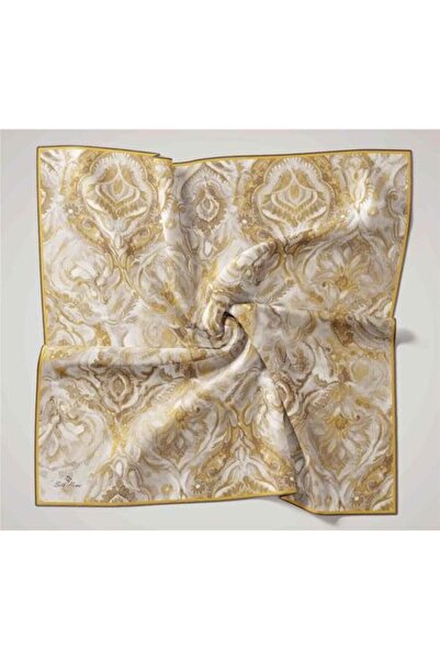 Silk Home Ekru, Sarı, Haki, Yanık Sarı Geometrik Desen Tivil İpek Eşarp IST 111465 - 23