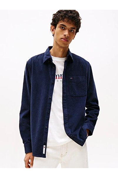 Tommy Hilfiger Erkek Regular Kalıp İnce Fitilli Kadife Gömlek - Lacivert