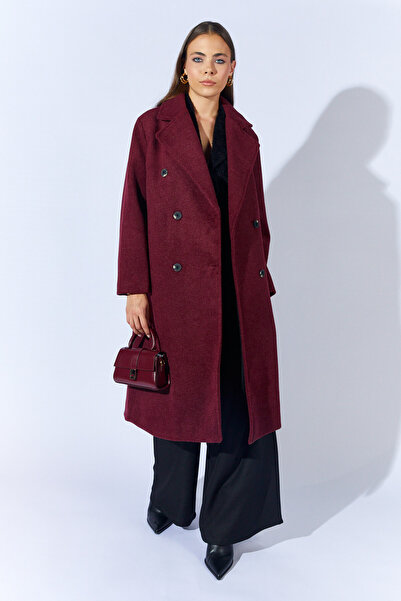 EDITION WOMAN Burgundy Six-Button Double-Breasted Long Cashmere Coat |   Ek100355558