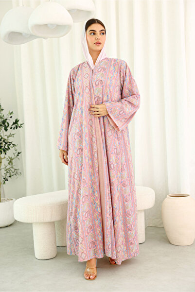 IKKXA Maxi Cut Design Spring Printed Pink Abaya