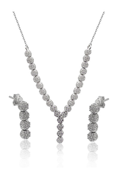 Midyat Nurtaş Gümüş Zirkon Taşlı Yuvarlak Model 925 Ayar Gümüş İkili Set 2010...