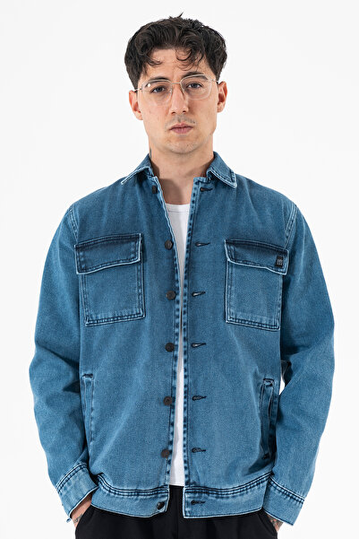 Souris Синій чоловічий джинсовий піджак Relax Fit Зручний крій