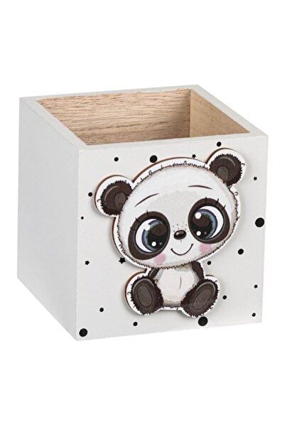 ANTBRO Suport pentru pix din lemn – Model 3D Panda Alb – 9×9×9 cm – Accesoriu...