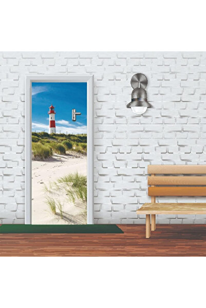 MaffStuff Autocolant decorativ ușă 3D Far pe plajă, PVC autoadeziv, 78x200 cm 🌊