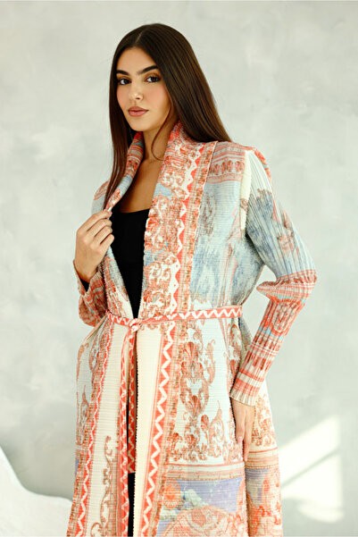 IKKXA Colorful Printed Light Colors Mid Belted Abaya