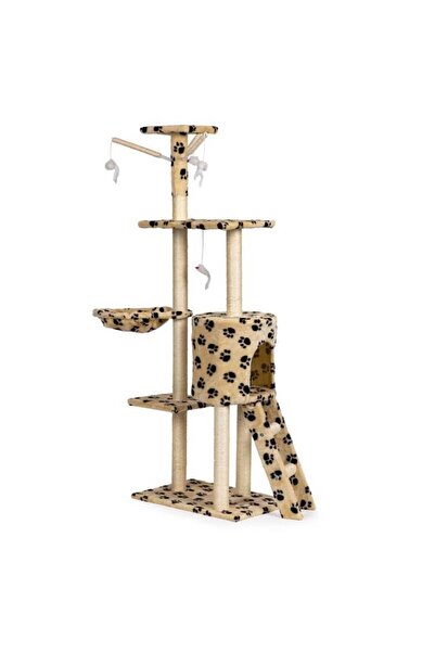 Selgot Cat Play Structure, 138×54 Cm, 5 Levels, 3 Included Toys, Beige