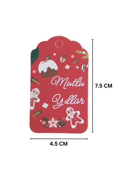 roco paper Yılbaşı Mutlu Yıllar Yazılı Hediye Etiketi, Yeniyıl Paketleme Kartı, 50 Adet-4,5x7.5Cm, Kırmızı